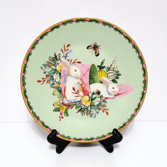 NEW Williams Sonoma Set of 4 Famille Rose Bunny Porcelain Appetizer Plates NIB - Picture 3 of 5
